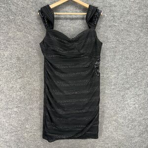 Camille Dress Women 12 Black Striped Shift Midi Zipper Sleeveless Sequin Casual